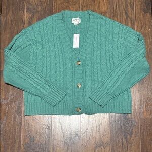 American Eagle Outfitters Teal Cable Knit Cardigan